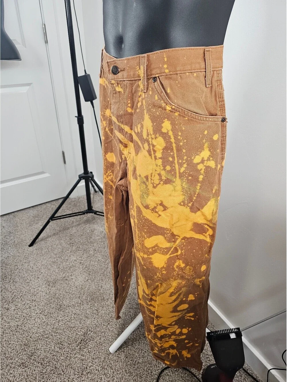 Dickies Brown and Yellow Bleach Splatter Work Pants